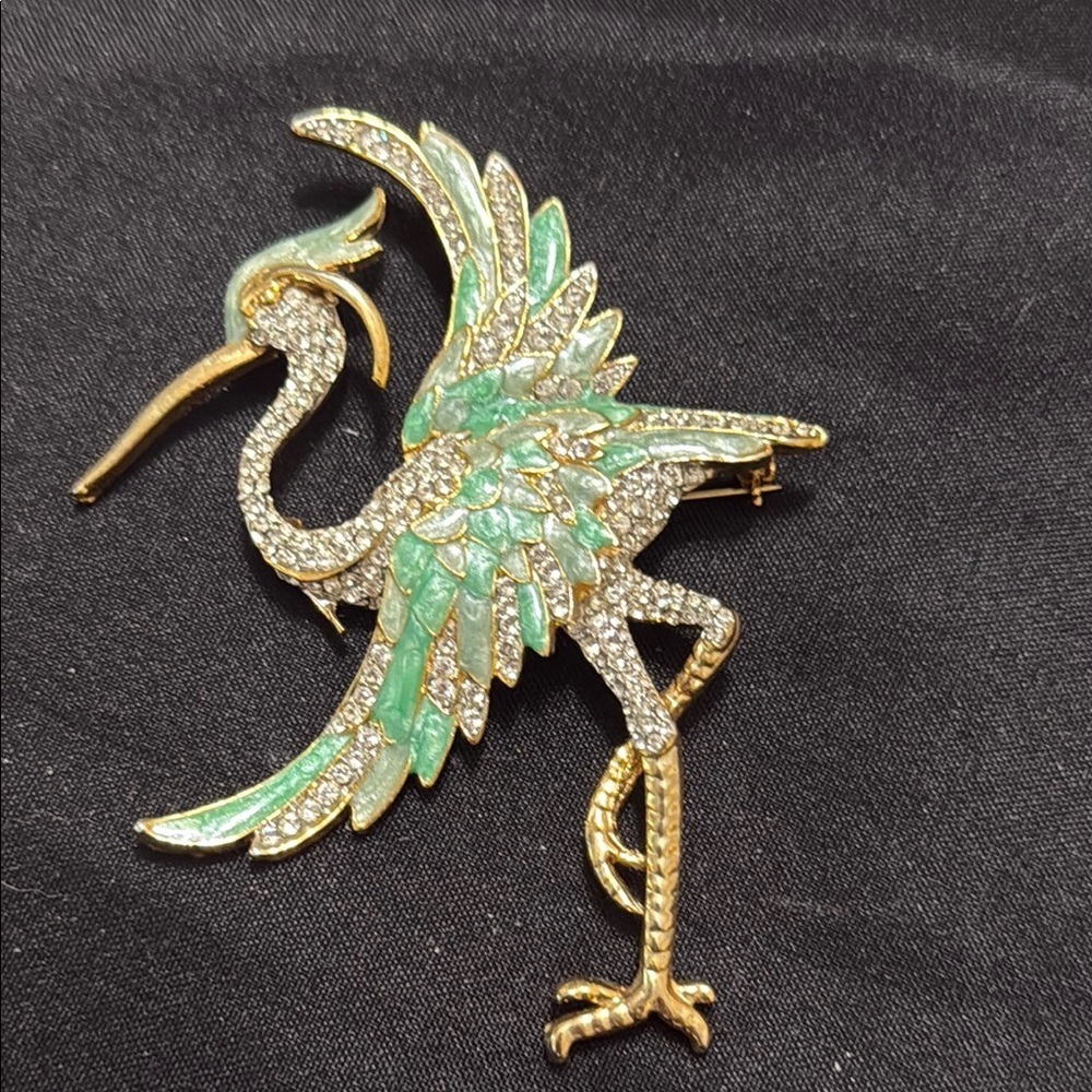 Elegant Gold and Green Bird Brooch
